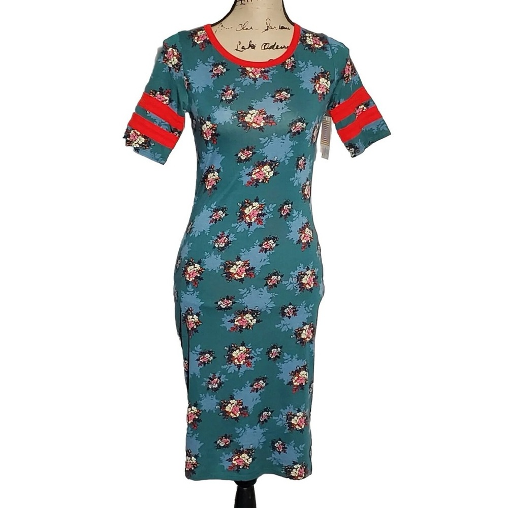 LuLaRoe Julia Teal Floral Midi Dress